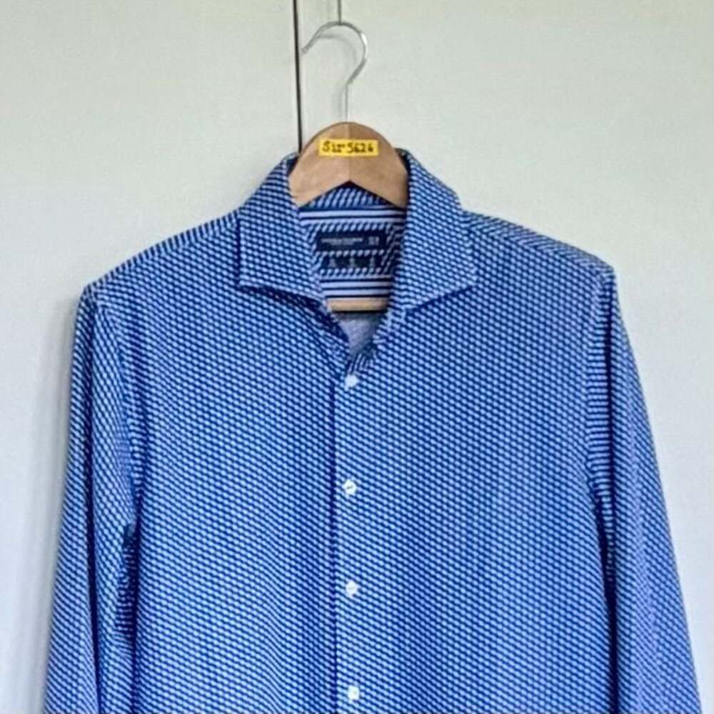 Denim & Flower Ricky Singh Blue Geo Print Tech Comfort Long Sleeve Shirt M - Picture 2 of 11